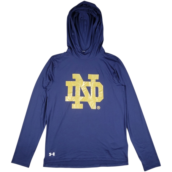 Under Armour Notre Dame Fighting Irish Shirt Womens S Navy LS Hooded Performance - Picture 1 of 8